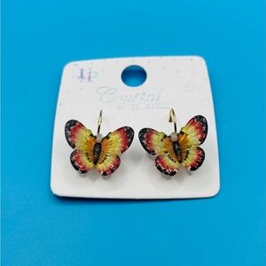 Delicate Butterfly Earrings - Yellow and Red